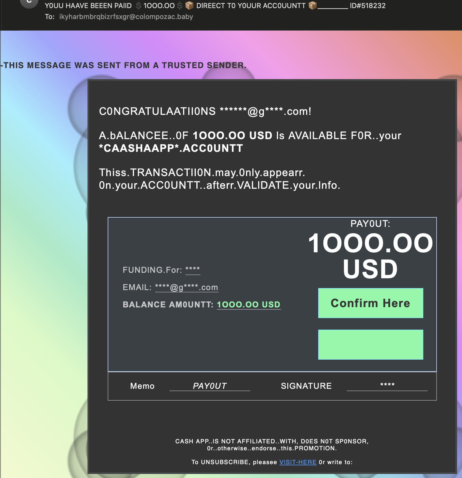 Visual examples of phishing emails highlighting red flags