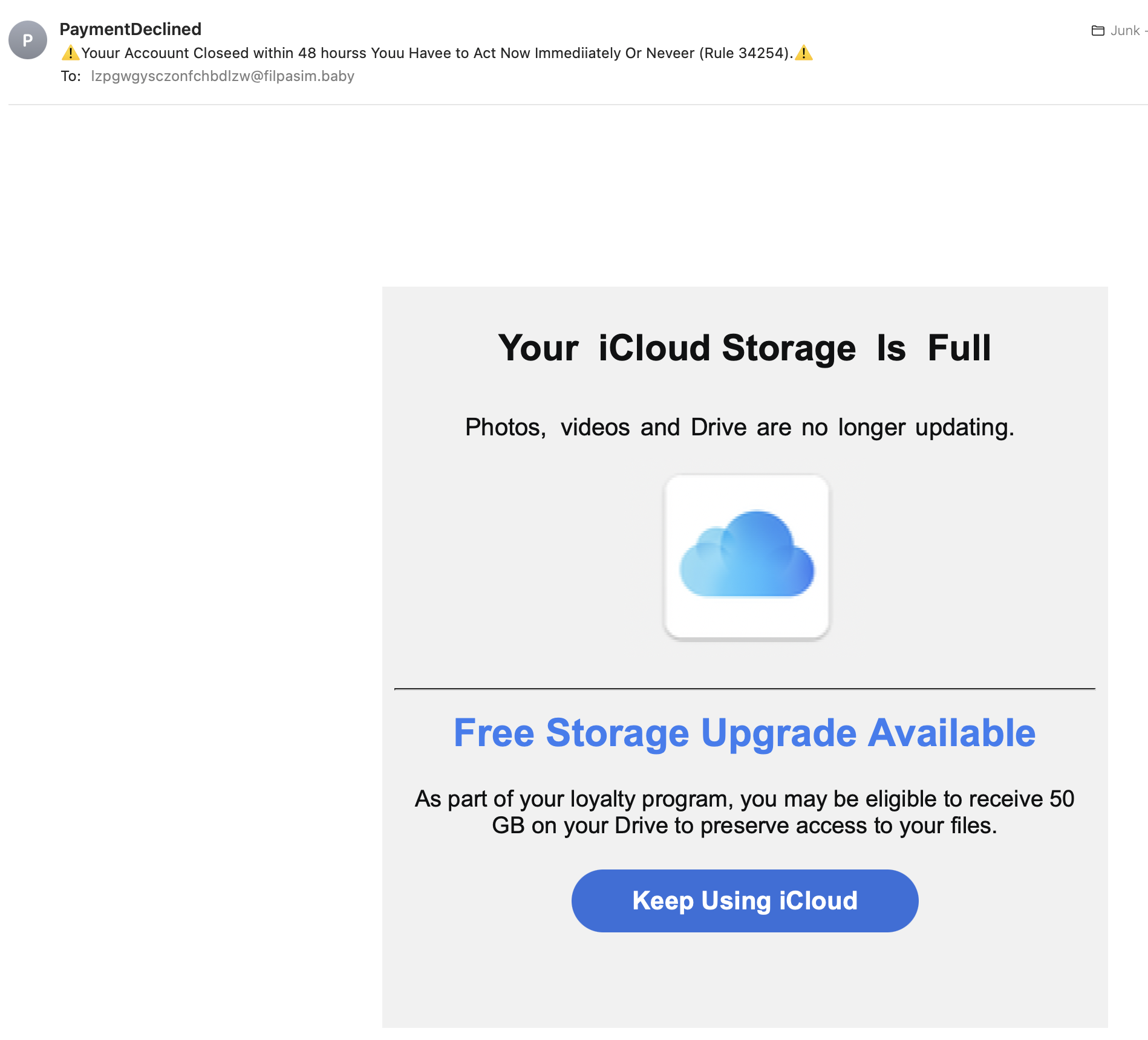 Visual examples of phishing emails highlighting red flags